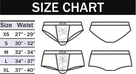 STUD Briefs (Testicular Support Underwear) Size Chart
