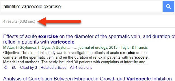varicocele exercise (google scholar)