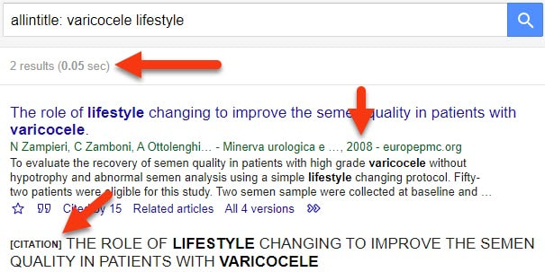 varicocele lifestyle (google scholar)