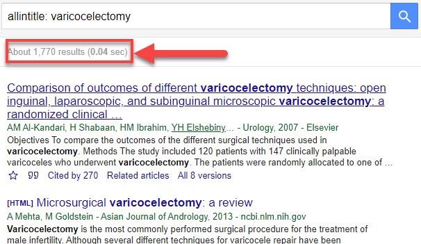 varicocele varicocelectomy (google scholar)
